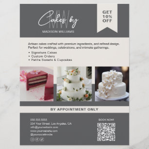 Bakery Cake Custom Monogram Logo Gray Business Flyer