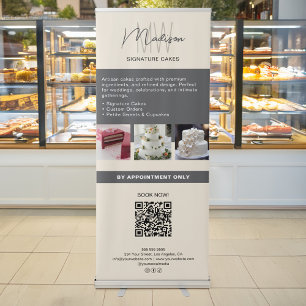Bakery Cake Custom Monogram Photo QR Retractable Banner