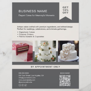 Bakery Cake Custom Photo QR Gray Flyer