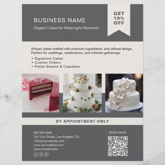 Bakery Cake Custom Photo QR Gray Flyer (Front)