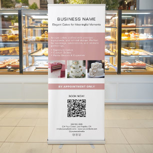 Bakery Cake Custom Photo QR Pink White Retractable Banner