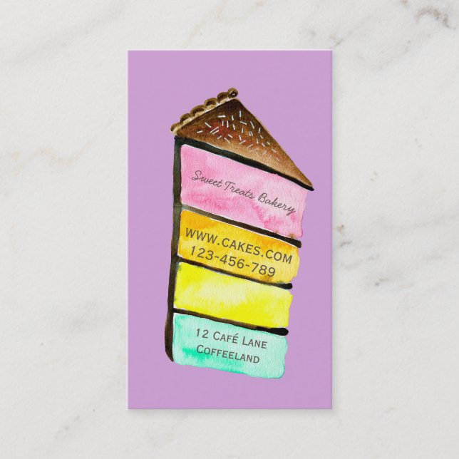 Bakery cake cute rainbow cake style business card (Front)