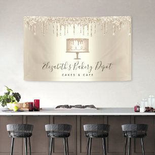 Bakery Cake Gold Glitter Drips Script Pastry Chef Banner