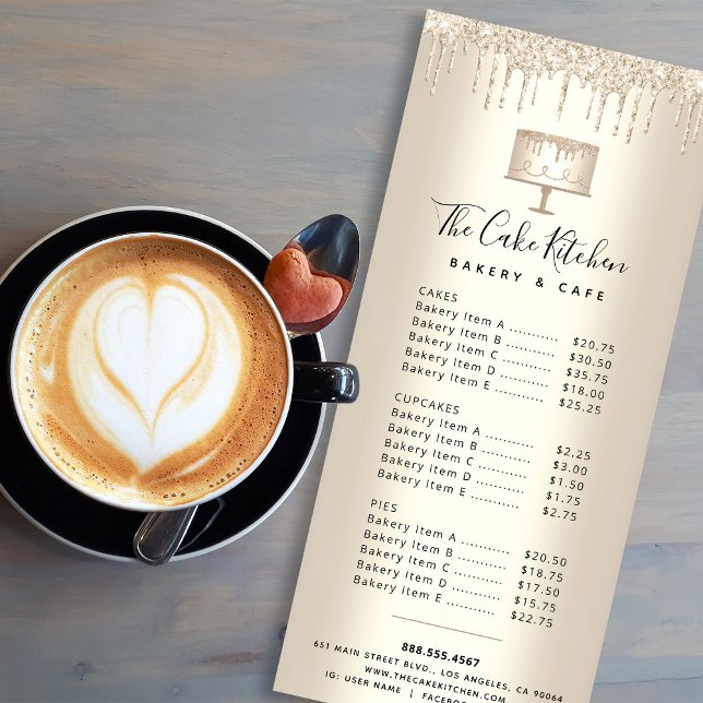 Bakery Cake Gold Glitter Pastry Chef Dessert Menu (Creator Uploaded)