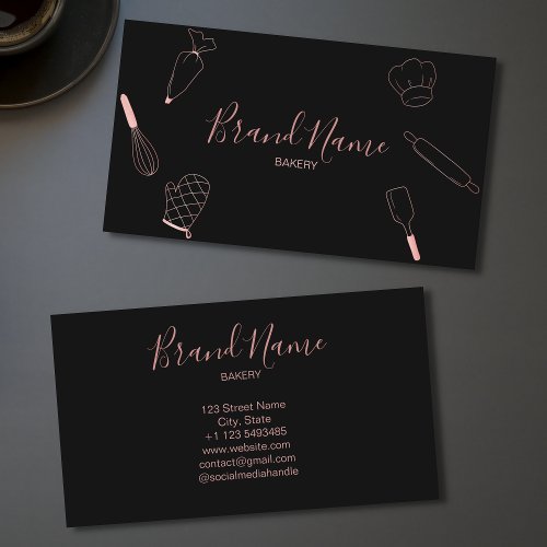 Bakery Cake Pastry Rose Gold Whisk Chef Minimal Business Card