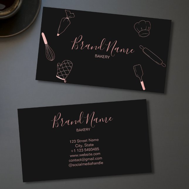Bakery Cake Pastry Rose Gold Whisk Chef Minimal Business Card (Creator Uploaded)