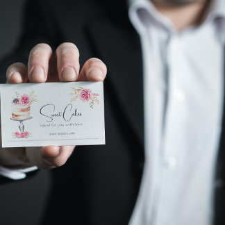 Bakery Cake Pink Elegant Watercolor Business Card
