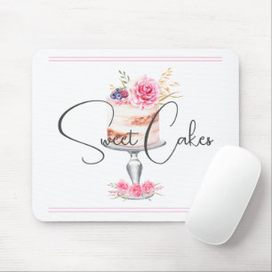 Bakery Cake Pink Elegant Watercolor Mouse Pad