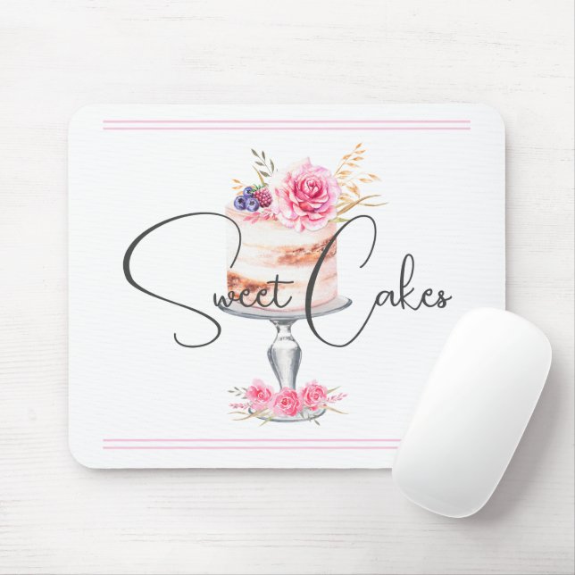 Bakery Cake Pink Elegant Watercolor Mouse Pad (With Mouse)