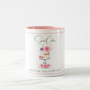 Bakery Cake Pink Elegant Watercolor Two-Tone Coffee Mug