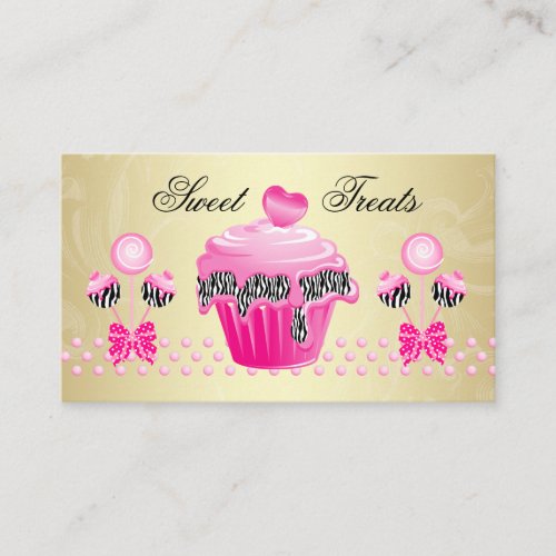 Bakery Cake Pops Cupcake Pink Gold Zebra  Business Card