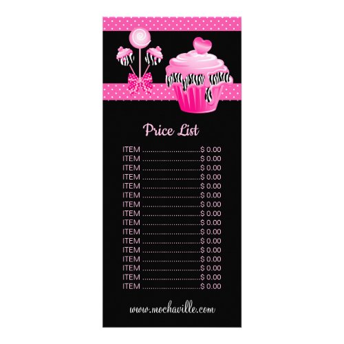 Bakery Cake Pops Cupcake Price List Rack Card