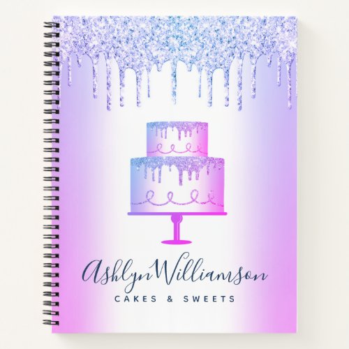 Bakery Cake Purple Glitter Drips Cake Pastry Chef  Notebook