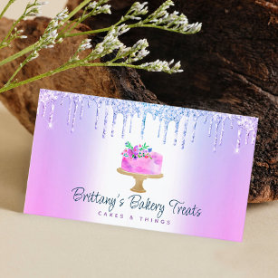 Bakery Cake Purple Glitter Drips Pastry Dessert Business Card