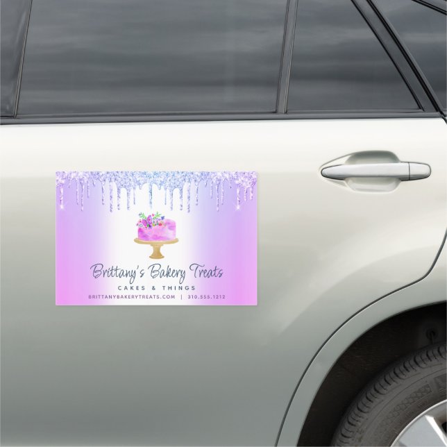 Bakery Cake Purple Ombre Glitter Drips Pastry Chef Car Magnet (In Situ)
