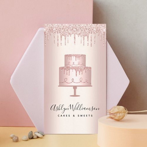 Bakery Cake Rose Gold Glitter Drips Pastry Chef Business Card