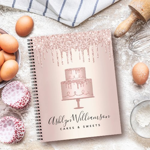 Bakery Cake Rose Gold Glitter Drips Pastry Chef  Notebook
