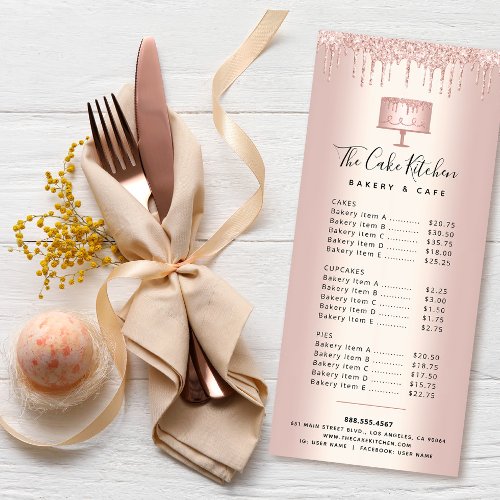 Bakery Cake Rose Gold Glitter Pastry Chef Menu