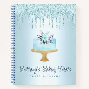 Bakery Cake Turquoise Pastry Glitter Drips Dessert Notebook