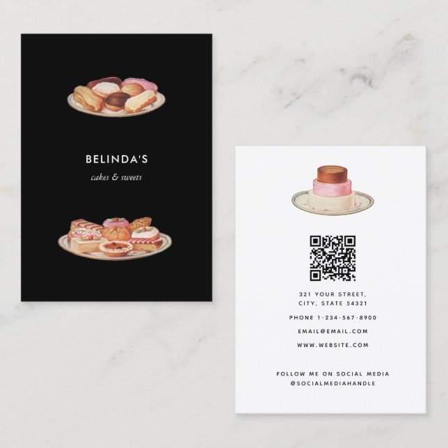 Bakery Cakes Sweets Baking QR Code Social Media Business Card (Front/Back)