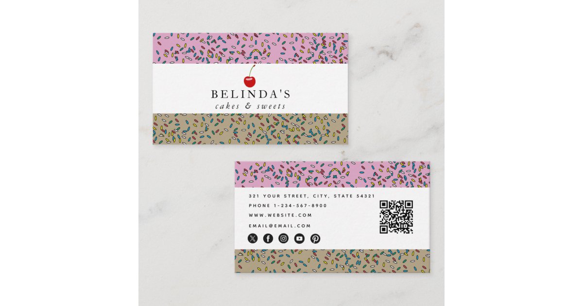 Bakery Cakes & Sweets QR Code Social Media Icons Business Card | Zazzle