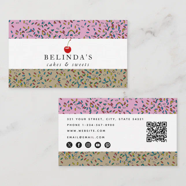 Bakery Cakes & Sweets QR Code Social Media Icons Business Card | Zazzle