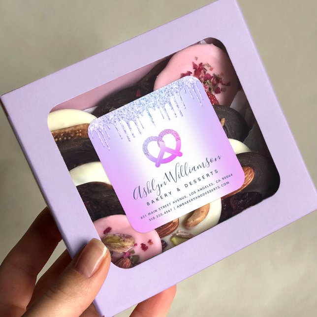 Bakery Catering Pastry Chef Purple Glitter Drips Square Sticker (Creator Uploaded)