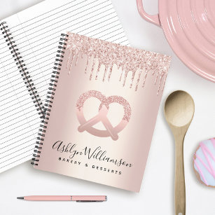 Bakery Catering Pastry Chef Rose Gold Glitter Drip Notebook