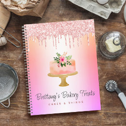 Bakery Catering Pastry Chef Rose Gold Glitter Drip Notebook