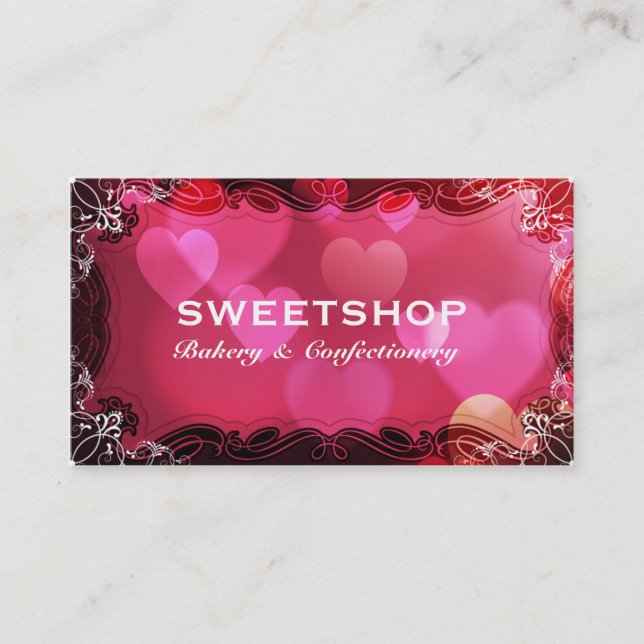 Bakery & Catering Pink Hearts Businesscard Business Card (Front)