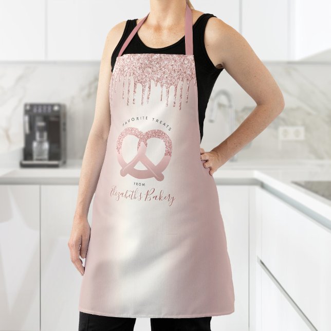 Bakery Catering Rose Gold Glitter Drips Script Apron (Creator Uploaded)