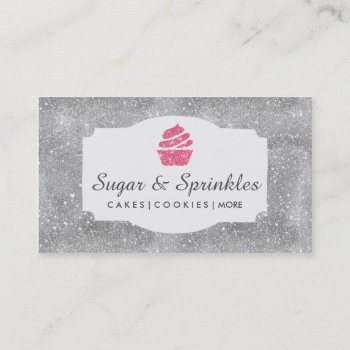 Bakery & Catering Silver Glitter Business Cards by rheasdesigns at Zazzle
