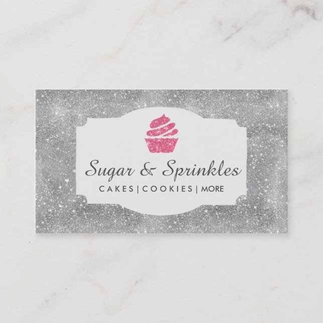 Bakery & Catering Silver Glitter Business Cards (Front)