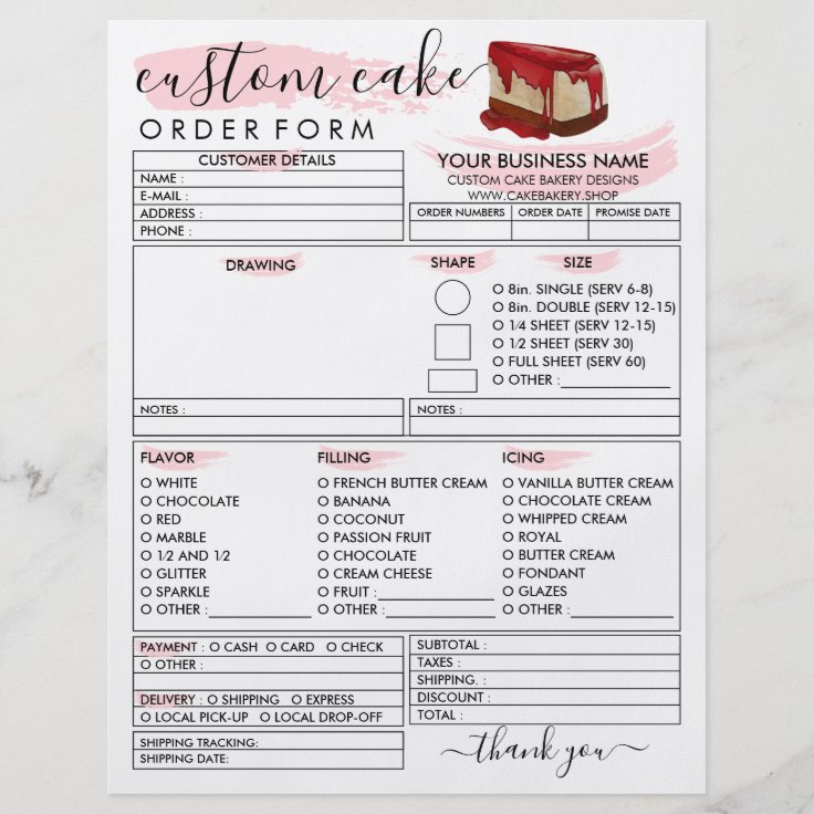 Bakery Cheese Cake Order Form Flyer | Zazzle