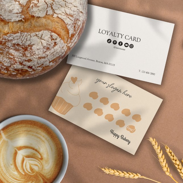 Bakery Chef Beige Muffins Add Logo Script Font Loyalty Card (Bakery Chef Beige Muffins Add Logo Script Font Loyalty Card)
