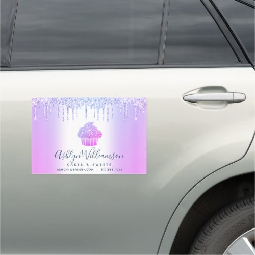 Bakery Chef Cupcake Purple Blue Chic Glitter Drips Car Magnet