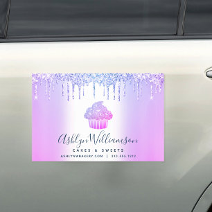 Bakery Chef Cupcake Purple Blue Chic Glitter Drips Car Magnet