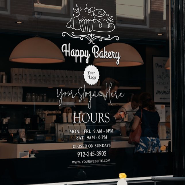 Bakery Chef Opening Hours Transparent Logo Window Cling (Bakery Chef Opening Hours Transparent Logo Window Cling)