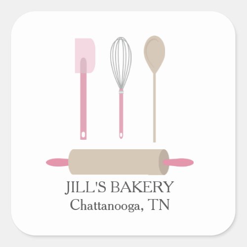 Bakery Chef Pink Kitchen Tools Food Business Square Sticker