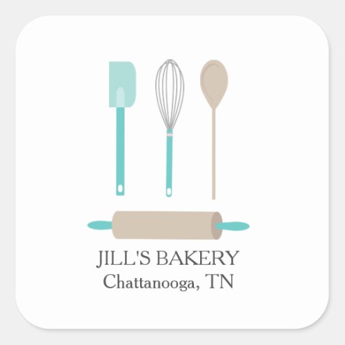 Bakery Chef Teal Kitchen Tools Food Business Square Sticker