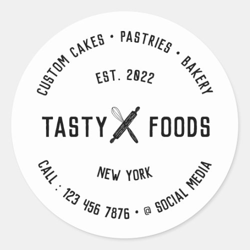 Bakery Chef Two Words Name Logo Food Classic Round Sticker