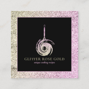 Bakery Chef Whisk Logo Rose Gold Glitter Square Business Card