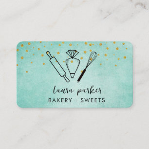 Bakery Chef Whisk Rolling Pin Piping Bag Green Business Card