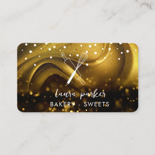 Bakery Chef with Whisk Rolling Pin Gold Glitter Business Card