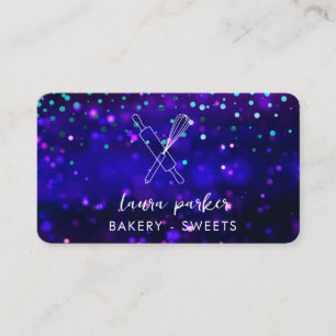 Bakery Chef with Whisk Rolling Pin Purple Blue Business Card