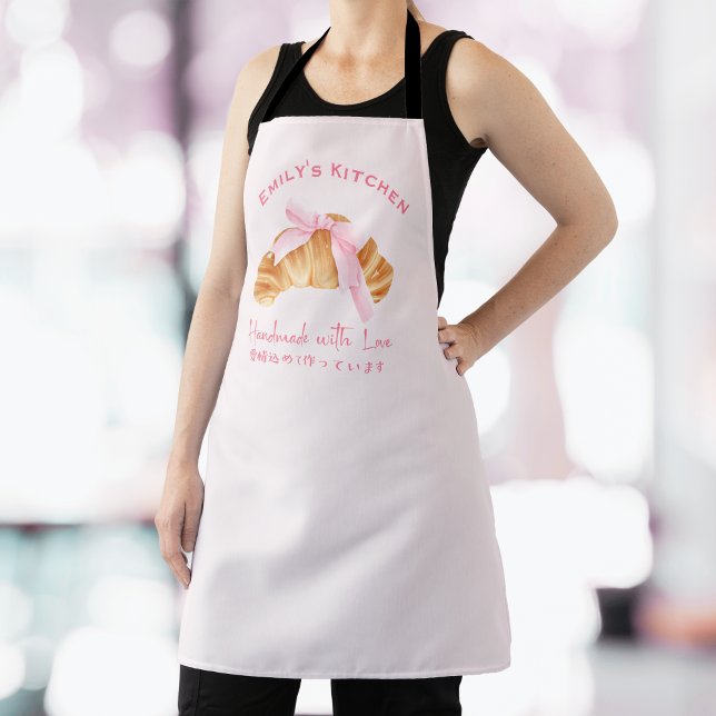 Bakery Croissant Baking Pink Coquette Watercolor Apron (Creator Uploaded)