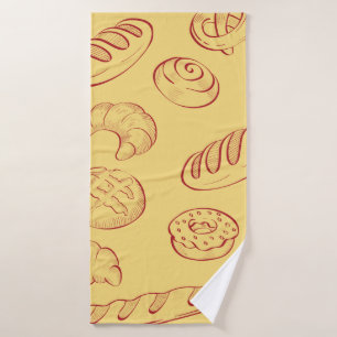 Bakery, croissant, food vintage seamless pattern bath towel