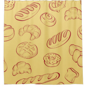 Bakery, croissant, food vintage seamless pattern shower curtain