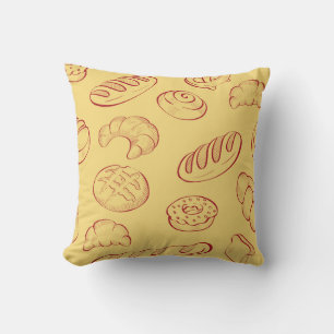 Bakery, croissant, food vintage seamless pattern throw pillow