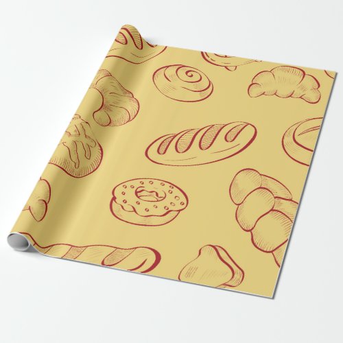 Bakery  croissant  food vintage seamless pattern wrapping paper